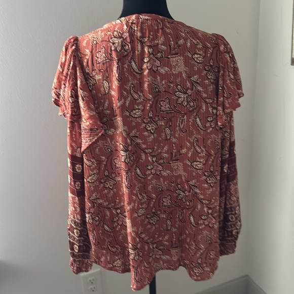 LOFT Auburn Bouquet‎ Boho ruffle split neck floral print blouse top Sz XL - Picture 6 of 9